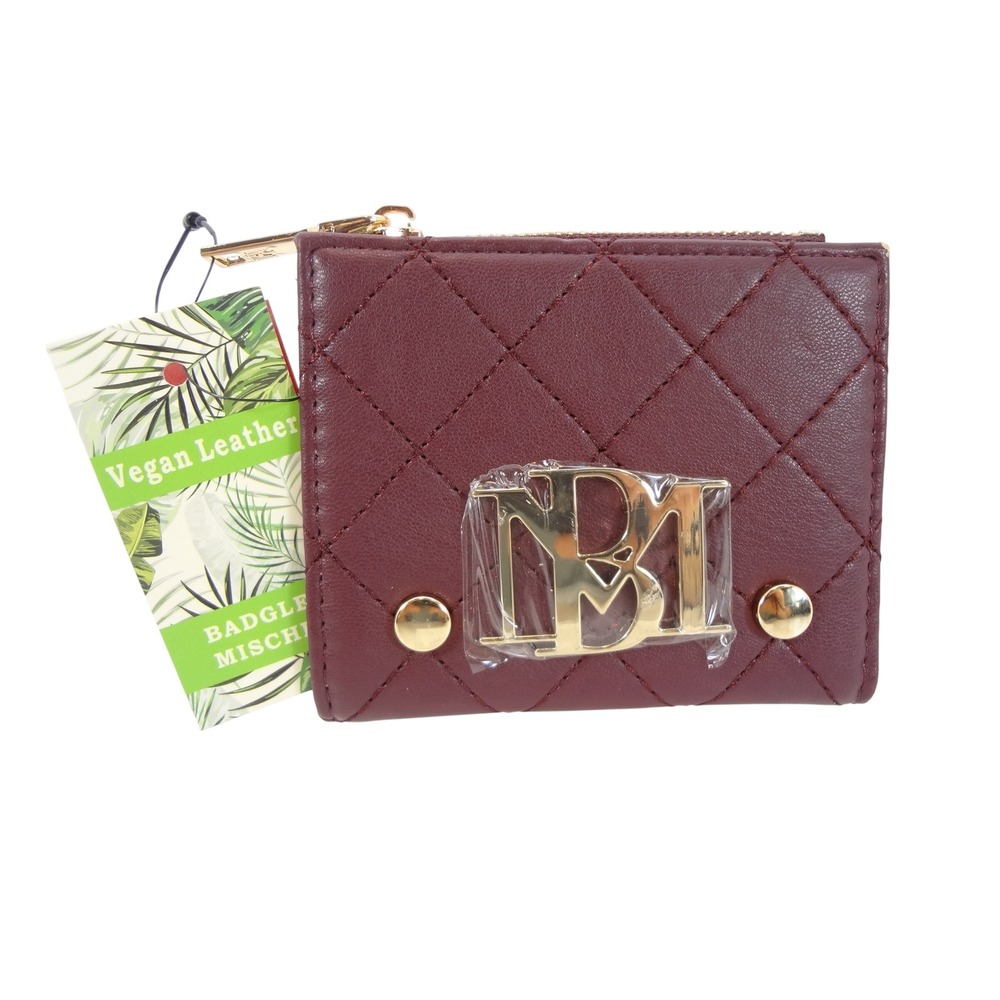 Badgley Mischka Quilted Short Card Wallet Plum NEW Vegan BM4177